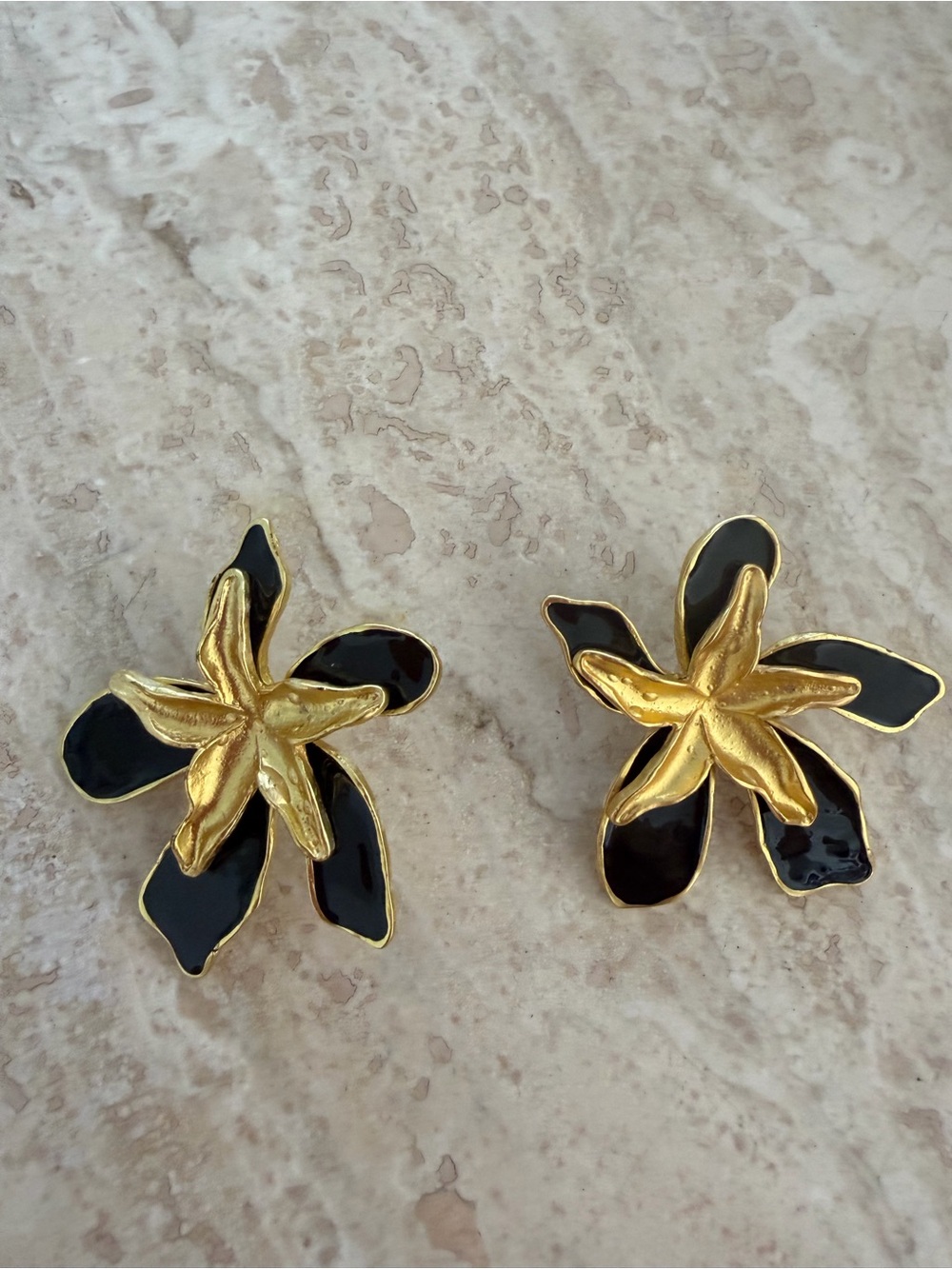 Gold and Black Flower Petal -post Earrings
